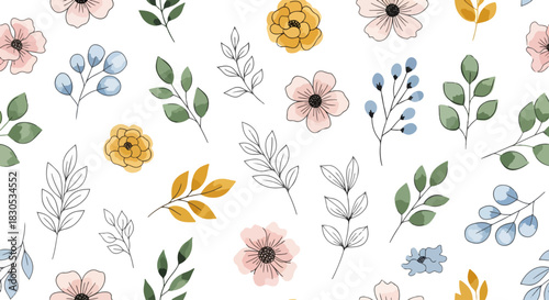 A Vibrant and Colorful draw Floral Pattern Featuring Beautiful Watercolor