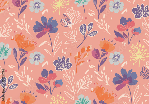 A watercolor painting of colorful and white flowers on a white background