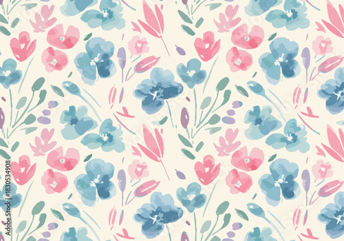 Abstract colorful block print pattern. Watercolor flower pattern