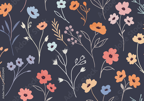 Botanical Watercolor Art with Delicate Pastel Florals and Leaves