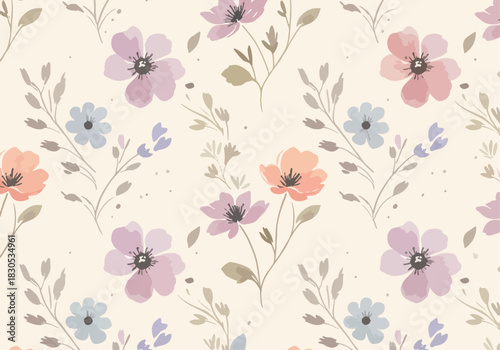 Watercolor Flower painting on baige background