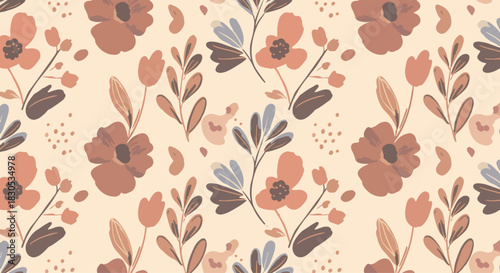 Light brown watercolor flower pattern Beautiful sweet Pink Spring Blossom seamless