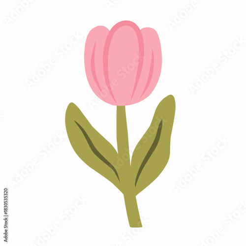 Pink Tulip Flower in Pastel Illustration for Spring Romantic Themes