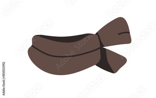 Scarf wrapped. Warm woolen neck accessory for cold weather, winter season. Soft knitted clothes, cozy neckpiece, neckerchief, seasonal garment. Flat vector illustration isolated on white background