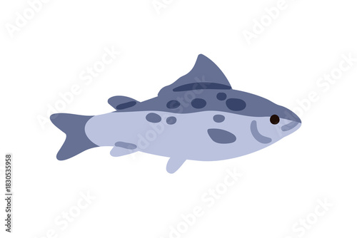 Fish side view. Tuna icon, underwater fauna, uncooked fresh sea food. Marine under water raw seafood, profile. Atlantic ocean animal. Flat vector illustration isolated on white background