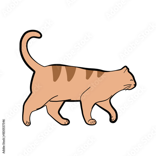 A cute cat is walking. This cartoon kitten is perfect for stickers, stationery, prints, and animal-themed designs.