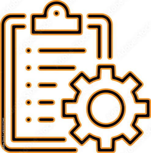 Clipboard with checklist and gear icon representing tasks and operations