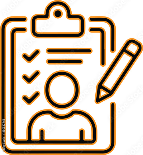Clipboard with checklist and person icon with pencil