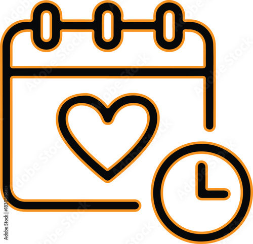 Calendar with heart and clock icon for special dates