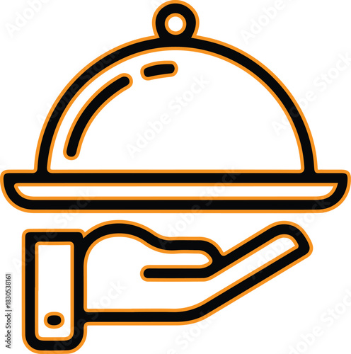 Hand serving food under a cloche icon