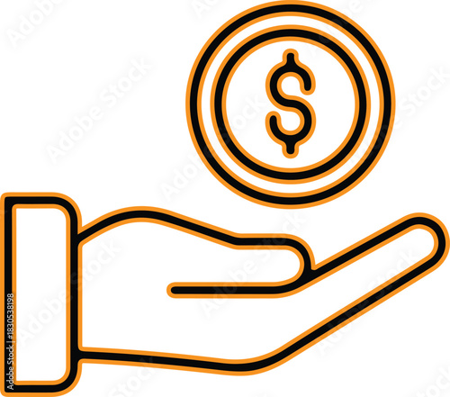Hand holding a coin with dollar sign icon