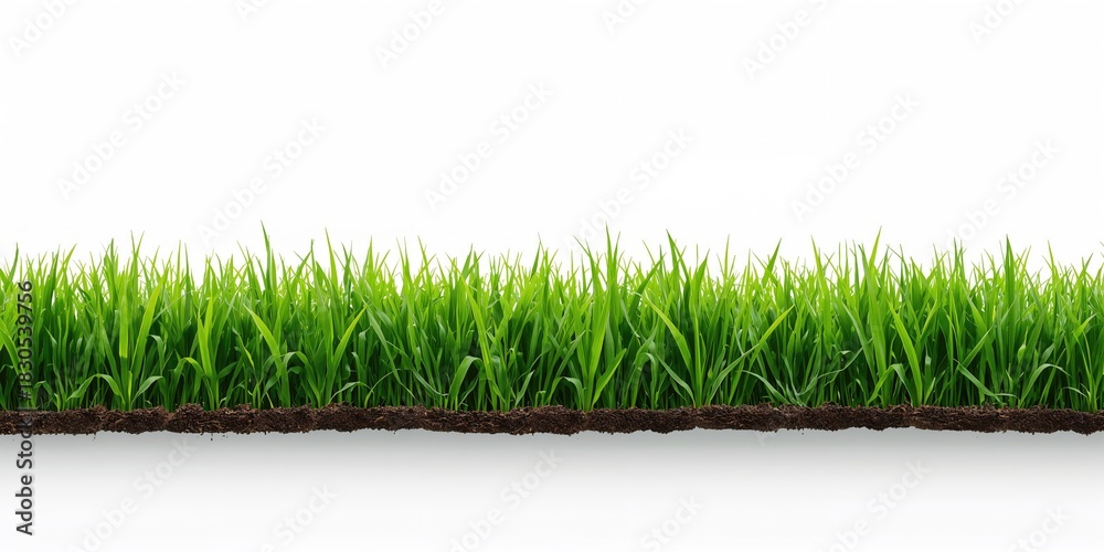 Fototapeta premium Green grass and dirt isolated on white background used as a background for text and layout, Earth Day
