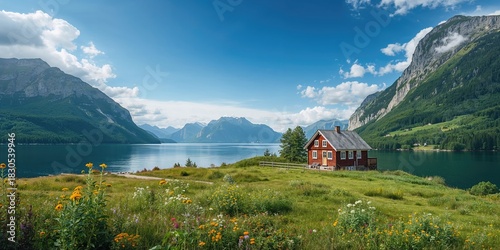 Snowy alpine chalet with snow-covered roof and surrounding landscape, suitable for winter holiday promotion