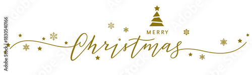 Merry Christmas calligraphy greeting text with snowflake and star silhouette. Vector illustration