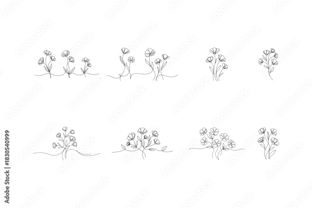 Fototapeta premium Delicate One Line Floral Drawing Vector Collection | Minimalist