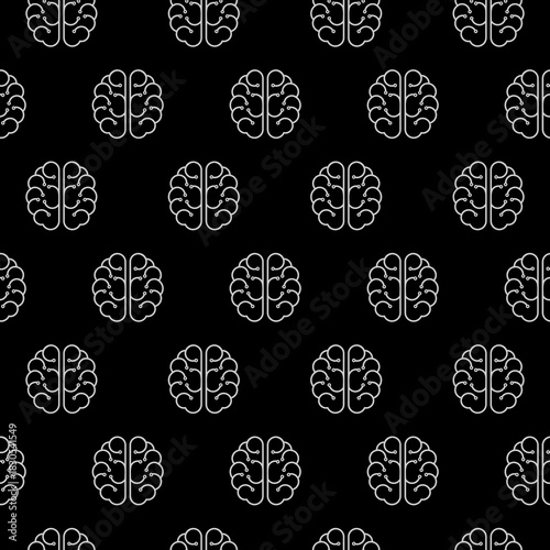 Human brain as digital seamless pattern isolated on black background