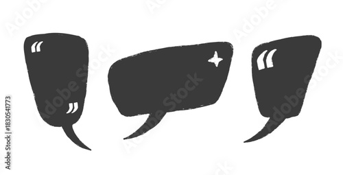 Speech bubbles with quotation marks. Hand drawn crayon text boxes frames set. Chalk crayon promo callout textured shapes. Vector text balloons testimonial balloon template isolated no background.