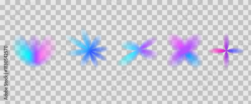 y2k holographic gradient icon. Gradation shapes. Butterfly, flower blur simple elements. Soft smooth retro figures. Blurry gradient textured. Vector daisy illustration on transparent background.