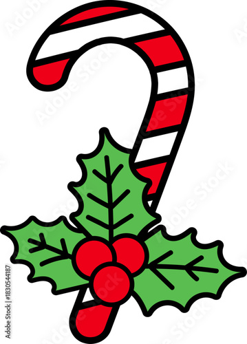 Candy Cane with Holly