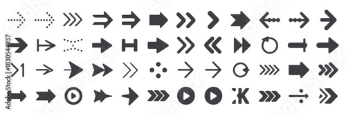 Arrow icons, showcasing thick pointers, simple navigation arrows, cursor shapes, and clean vector designs suitable for digital projects, web interfaces