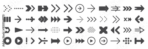 Arrow icons, showcasing thick pointers, simple navigation arrows, cursor shapes, and clean vector designs suitable for digital projects, web interfaces