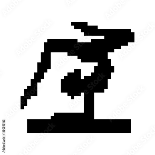 Black pixel art yoga pose icon in retro 8bit style. body posture silhouette.