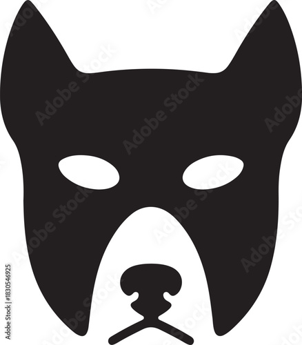 Black dog head vector icon representing a strong canine breed with pointed ears and a powerful muzzle