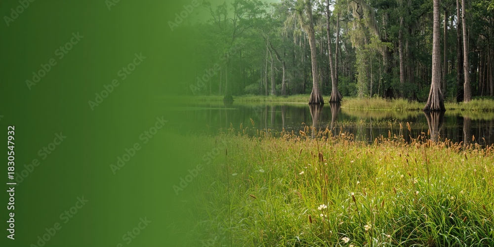Fototapeta premium Frog swimming in a pond, emphasizing aquatic habitat for wildlife conservation
