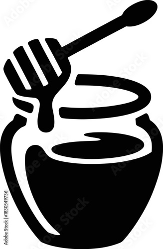 Simple black icon of a honey pot with a dipper