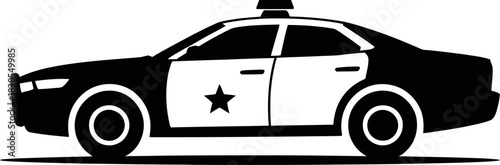 Classic black and white police car side view illustration