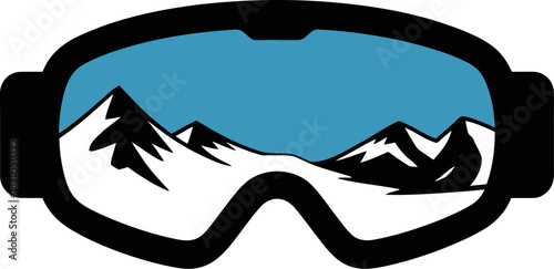 Ski goggles reflecting a snowy mountain landscape