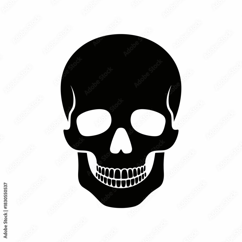 Fototapeta premium Black silhouette of a human skull on a white background