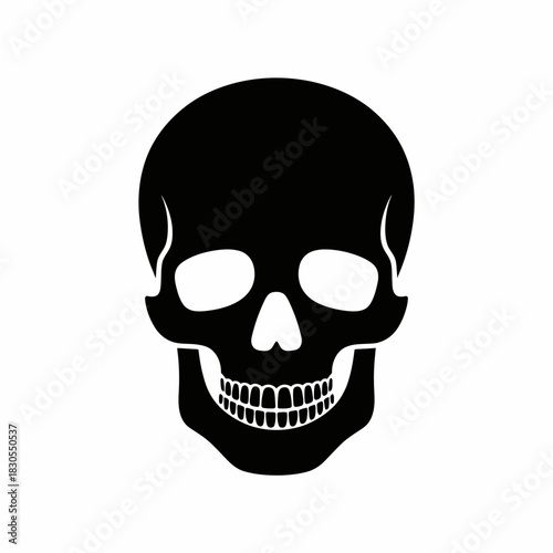 Black silhouette of a human skull on a white background