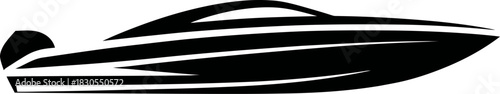 Sleek black speedboat silhouette on a light gray background