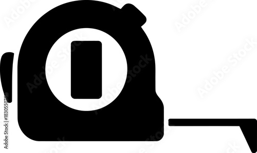 Black silhouette of a tape measure tool on a light gray background