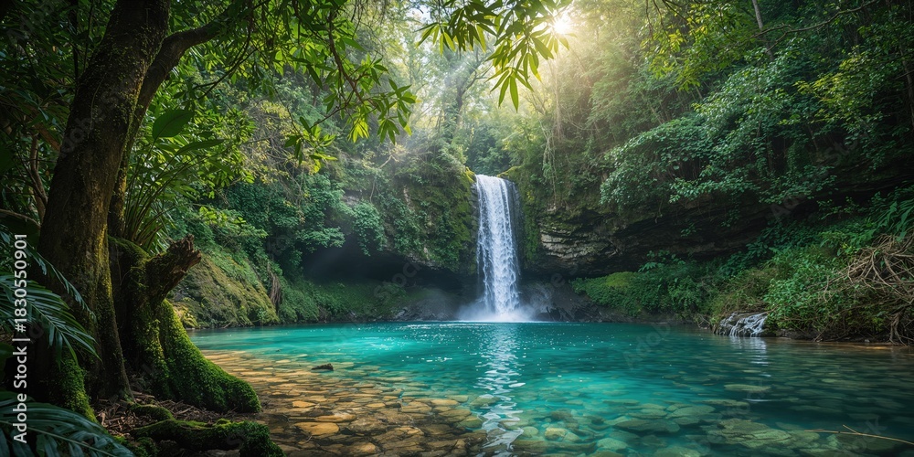 Naklejka premium Silver shorthair cat portrait on blue background emphasizing feline elegance, isolation