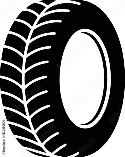 Black and white illustration of a car tire with a bold tread pattern