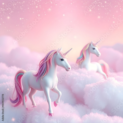A background of pastel rainbow unicorns with glittering stars. A dreamy, pink, fuzzy sky. charming region with holography. A backdrop with fairy iridescent gradients Background