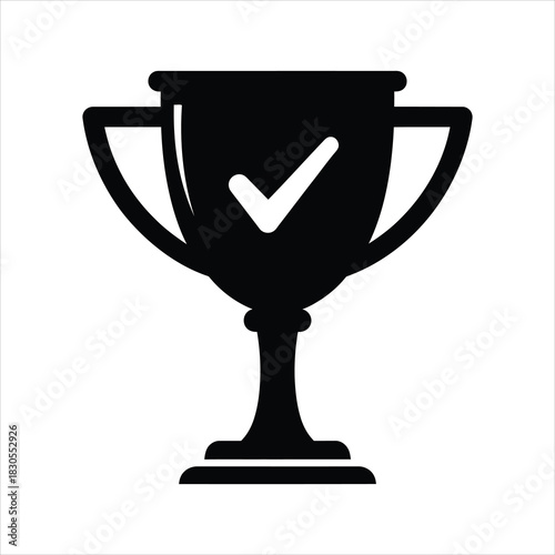 Verified success checkmark on trophy award vector icon