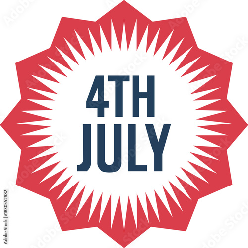 This vibrant badge design celebrates the 4th of July with a striking starburst pattern. Featuring bold 