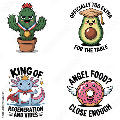 Cactus with medal avocado graduate axolotl king donut angel Keywords: cactus, medal, award