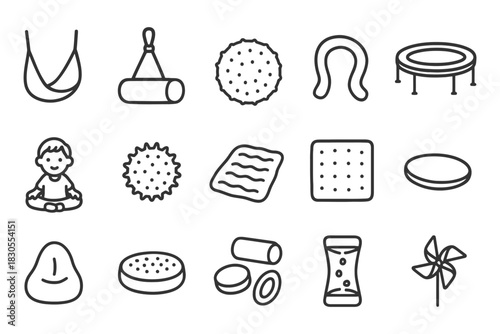 Set of line icons: spa, fitness, relaxation, and wellness symbols.