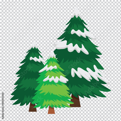 A beautiful winter landscape featuring a trio of evergreen trees covered in fresh snow ideal for seasonal advertising and banners