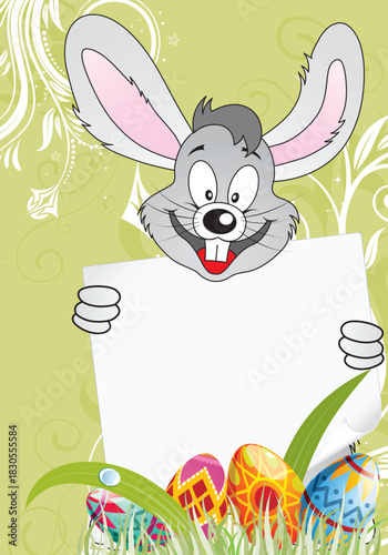 Easter Poster with Eggs, Rabbit and Sheet of Paper