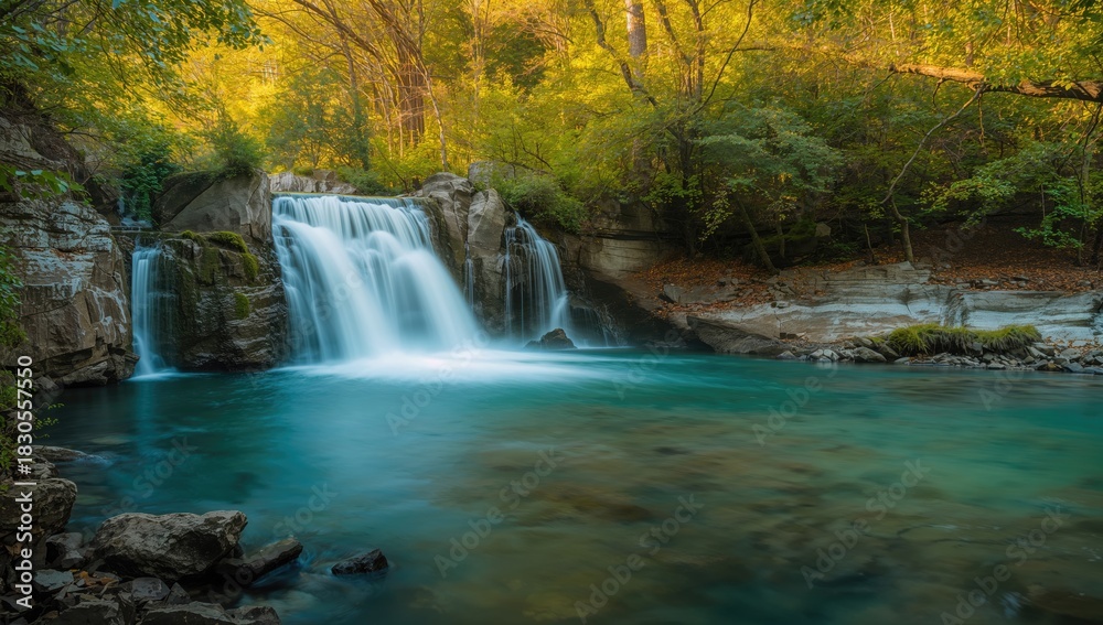 Obraz premium Scenic waterfalls along the Matsesta River in Sochi, emphasizing natural erosion processes, Earth Day