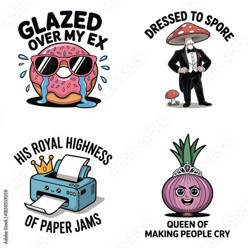 Crying donut tuxedo mushroom printer and onion queen Keywords: donut, glazed, ex, crying, sad