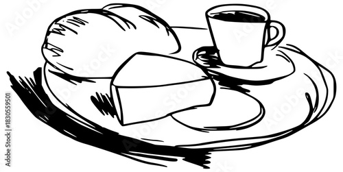 Breakfast coffee and pastries sketch