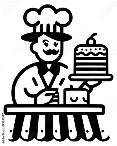 Pastry chef with cake logo illustration