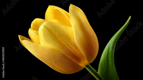Wallpaper Mural Elegant yellow tulip blossom against black backdrop for spring designs and vibrant floral themes, radiating joy and natural beauty Torontodigital.ca