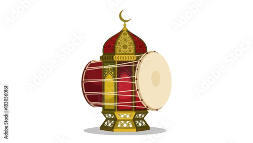 Islamic lantern with drum for ramadan celebration, eid mubarak, eid al fitr concept.